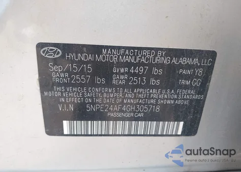 2016 Hyundai Sonata Se из США, поврежденный, VIN 5NPE24AF4GH305718